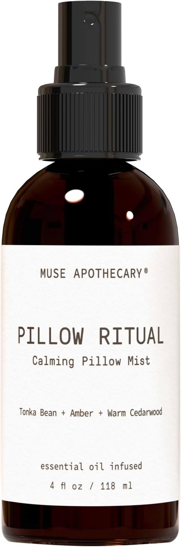 Muse Apothecary Pillow Ritual - Aromatic, Calming and Relaxing Pillow Mist, Linen and Fabric Spray - Infused with Natural Aromatherapy Essential Oils - 4 oz, Tonka Bean + Amber + Warm Cedarwood