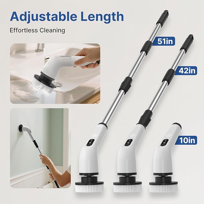 8 in 1 Electric Spin Scrubber for Cleaning Bathroom, 3000mAh Power Scrubber Cordless Cleaner with Long Handle, 3 Speeds Bathtub House Clean Brush Deep Cleaning for Tile, Shower, Wall, Floor