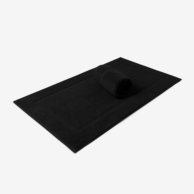 SALBAKOS 100% Turkish Cotton Bath Mat Set 2-Piece - 20x34 inch, Premium Quality Hotel & Spa Collection, Soft, Absorbent, Long Lasting, Durable Bathroom Rugs | Made in Turkey (Black, 2 Bath Mats)