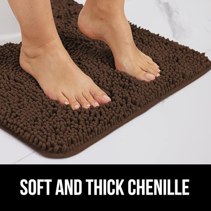 GORILLA GRIP Bath Rug Mat 44x26, Thick Soft Absorbent Chenille, Quick Dry Microfiber Mats, Rubber Backing Washable Shower Floor Rugs, Bathmat Runner, US Designed Bathroom Home Decor Accessories Brown