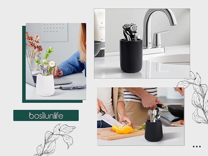 BosilunLife Ceramic Toothbrush Holder - 12oz Bathroom Toothbrush Holder Black Tooth Brush Holders Tumbler Cups Reusable Toothbrush Mouthwash Cup Small Toothbrush and Toothpaste Holder
