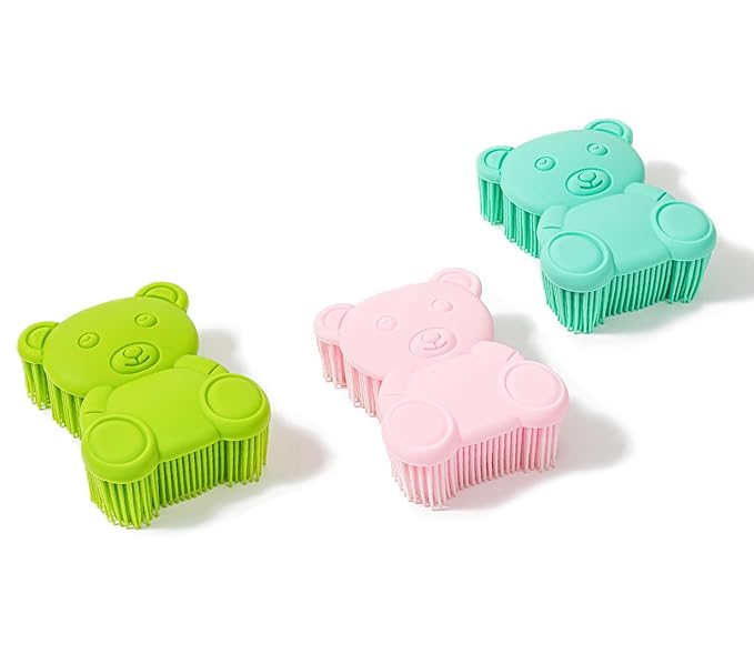 Premium Sensory Brush for Kids or Autism,Soft Silicone Body Scrubber,2 in 1 Sensory Room Occupational Therapy Fidget Brushes,Silicone Loofah,Pets Shower Brushes Bath Brush Shampoo Brush（Bear-Green）