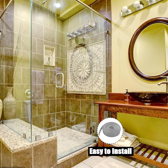 Shower Bottom Waterproof Door Rubber Sweep Trim Black Seal for Home Bathroom, 108 x 13/16 x 5/32 Inch Tee Insert Shape (Grey)