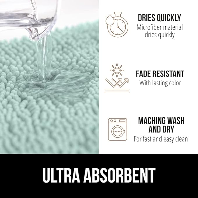 GORILLA GRIP Bath Rug Mat 30x20, Soft Absorbent Chenille, Quick Dry Microfiber Mats, Rubber Backing Washable Shower Floor Rugs, Bathmat Runner, US Designed Bathroom Home Decor Accessories Seablue