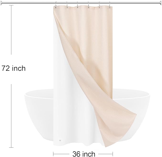 3 in 1 Stall Half Size Blush Pink Shower Curtain Set-36 W x 72 H, Modern Waffle Waterproof Fabric and PEVA Liner Set with Stainless Steel Hooks