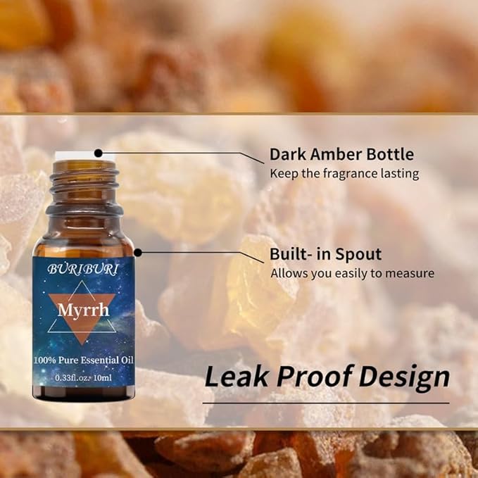 BURIBURI Frankincense Oil and Myrrh Essential Oils Gift Set, 100% Pure, Natural, Organic Aromatherapy Frankincense Fragrance Oils for Diffuser, Massage - 2 x 10ML