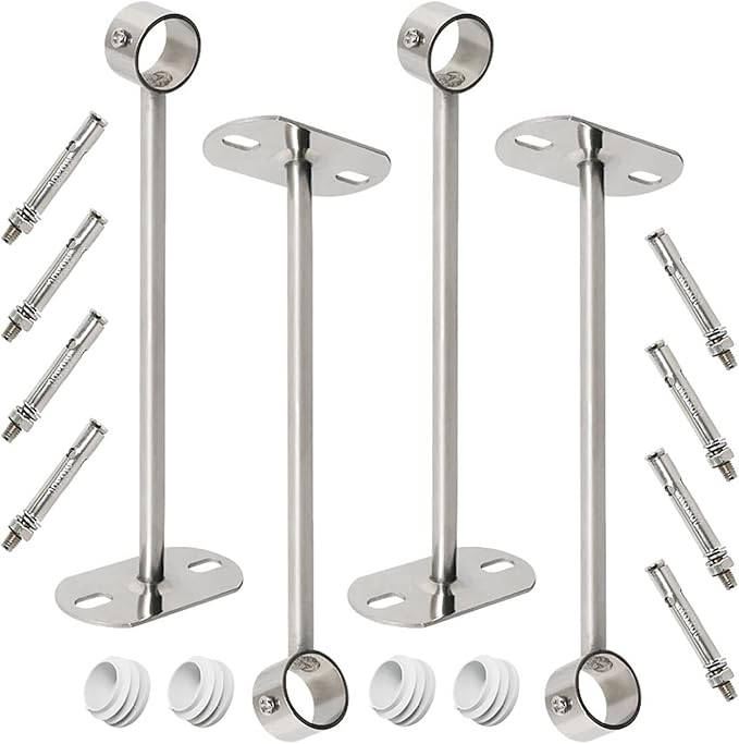 4Pcs ID25mm (1"), L300mm, Clothes Rail mounting Bracket, Shower Curtain Closet tie Rod Support Frame, Curtain Rod Flange Socket, Suitable for Ceiling or Wall mounting