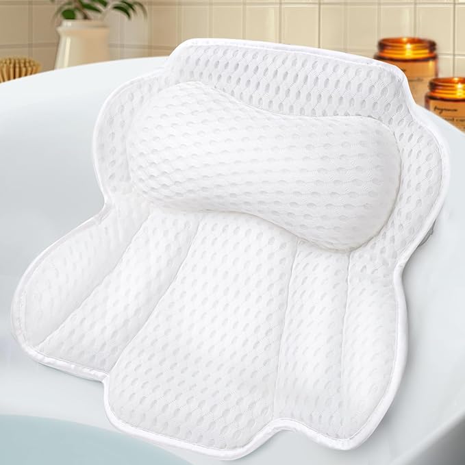 Bath Pillows for Tub, Ergonomic Bathtub Pillow for Head, Neck & Back Support, Soft Spa Cushion Washable with 4D Mesh & Non-Slip Suction Cups, Relaxing Hot Tub Accessories & Spa Gifts for Women and Men