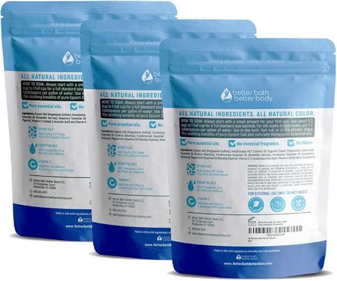Gentleman's Bath Salt (3-Pack Plus Scoop) Bath for Men with Pure Essential Oils in BPA Free Pouch with Press-Lock Seal Made in USA 3-Pack of 2-lbs, 6-lbs Total