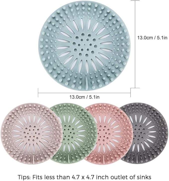 Gotega Bathroom Sink Drain Strainers, Hair Catcher Shower Drain Covers Protector, Flexible TPR Material, Multiple Colors for Bathroom Tub Shower and Sink Hair Trap Garbage Disposal Parts, 5 Pack