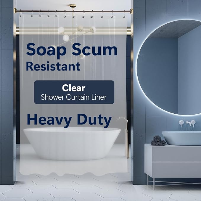 Epica Shower Curtain – Strongest Heavy-Duty Clear Vinyl 72x72 Shower Curtain Liner – Stain & Soap Scum Resistant with Rust-Proof Metal Grommets (Clear)