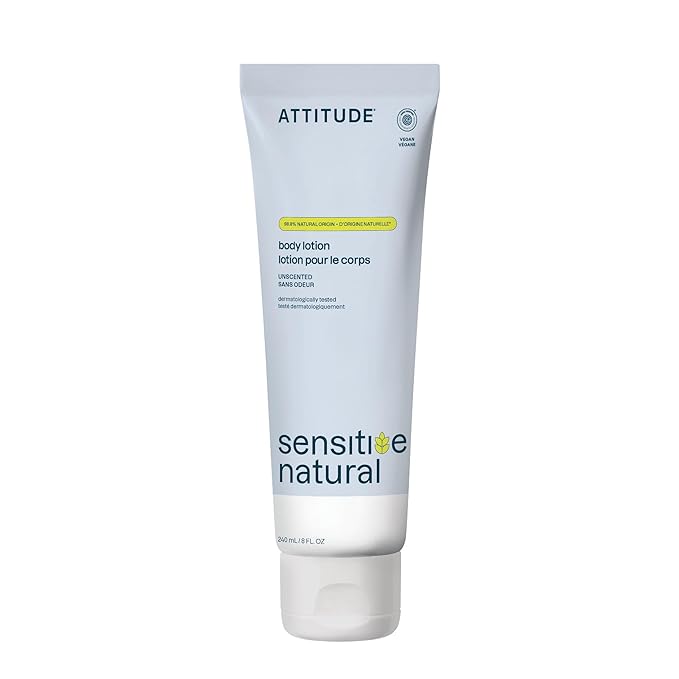 ATTITUDE Body Lotion for Sensitive Skin with Oat, EWG Verified, Dermatologically Tested, Vegan, Unscented, 8 Fl Oz