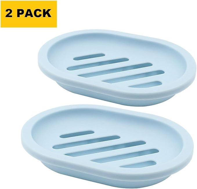 Topsky 2-Pack Soap Dish with Drain, Soap Holder & Saver, Easy Cleaning, Dry, Stop Mushy Soap (Blue)