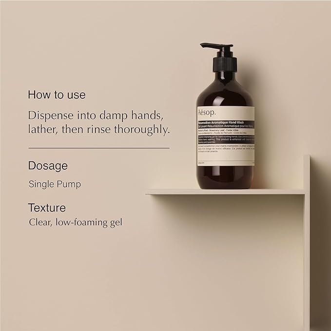 Aesop Resurrection Aromatique Hand Wash | Citrus, Woody, Herbaceous | Gentle Cleanser For Hydrated Skin | 500mL / 16.9 oz