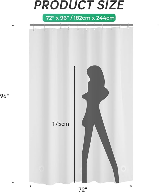 AmazerBath Extra Long, 8G Heavy Duty Plastic, 96 Length, Weighted Tall 72 x 96 Frosted, Bathroom Shower Curtain Liners with 3 Weights