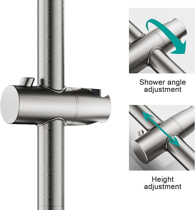 Shower Slide Bar Handheld Shower Head with Hose, 5-Function Hand Shower with Wall Mount，shower slide bar,adjustable height shower head (A-round, Brushed Nickel)