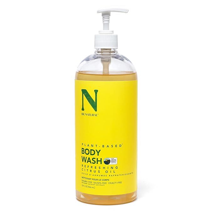 Dr. Natural Body Wash, Citrus, 32 oz - Moisturizing Body Wash for Dry Skin - Pure Plant-Based - with Organic Shea Butter - Hypoallergenic