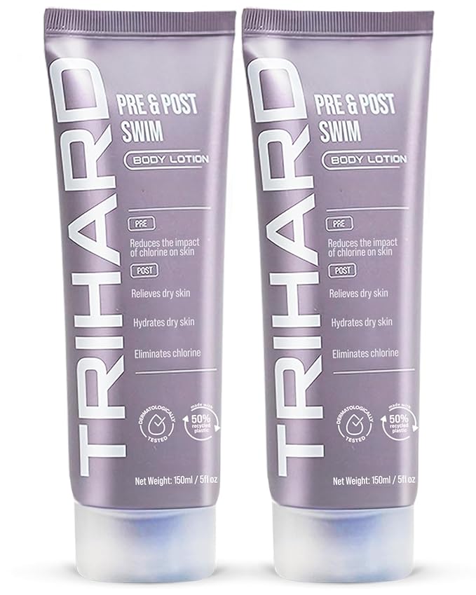 TRIHARD Chlorine Defense Body Lotion for Swimmers, Protects and Hydrates Sensitive Skin from Pool and Ocean, Pre and Post Swim Chlorine Protection from Hard Water and Chemicals (Pack of 2)