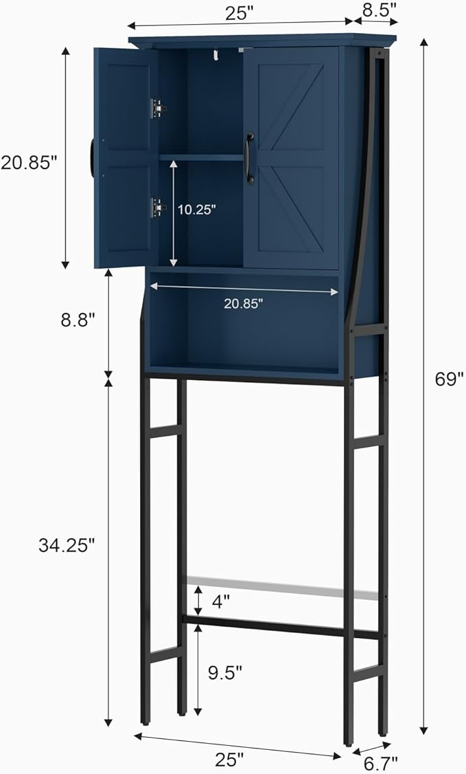 Over The Toilet Storage Cabinet, Over Toilet Bathroom Organizer with Doors Above Toilet Storage Cabinet Spacesaver Rack Behind Toilet Bathroom Organizer Over The Toilet Storage (Ultramarine)