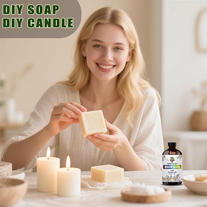 White Musk Essential Oil (4 oz/120 ml) — White Musk Oils for Aromatherapy, diffusers, humidifiers, Home fragrances, DIY Skincare, soap Making, DIY Candle, Relaxation, Yoga, and Meditation