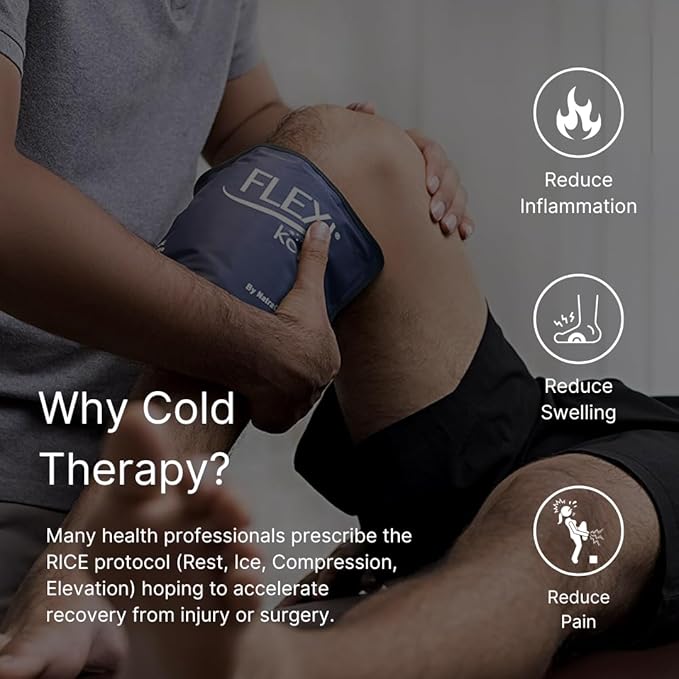 FlexiKold Reusable Gel Large Ice Pack with Straps – Cold Compress Gel Cold Pack for Injuries – Flexible Medical Ice Wrap for Back, Shoulders, Legs, Knees, Sciatica, Muscle Pain – Standard