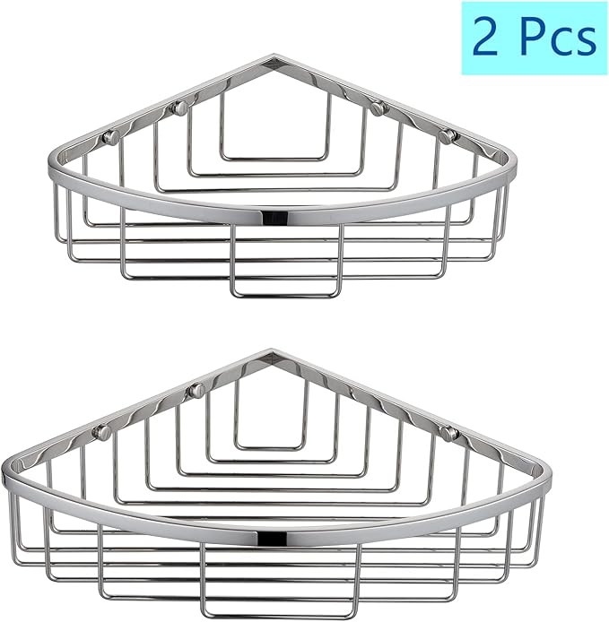 [2 Pack] Corner Shower Caddy Organizer, SUS304 Stainless Steel Heavy Duty Rust-Proof Shelf Holder, Wall Mounted Storage Rack for Bathroom Kitchen, Polished Chrome