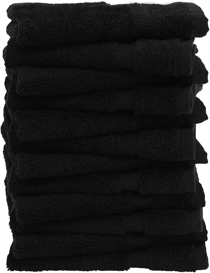 Luxury Hotel & Spa Quality Collection Highly Absorbent, 100% Turkish Cotton 700 GSM, Eco Friendly Towel, for Bathroom, Gymand Kitchen Dobby Border Soft Towel Set (Black, Wash Cloths - Set of 12)