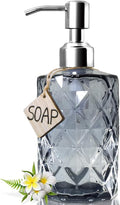 JASAI Diamond Design Glass Soap Dispenser with 304 Rust Proof Stainless Steel Soap Pump, 12 Ounce Kitchen Soap Dispenser for Bathroom, Hand Soap, Dish Soap (Grey)