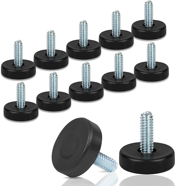 1/4" Thread Furniture Feet Levelers, 12 PCS Adjustable Furniture Feet Threaded Screw in, Leveling Feet Screw On Furniture Glide Leveling for Table, Cabinets, Chairs, Stool Legs