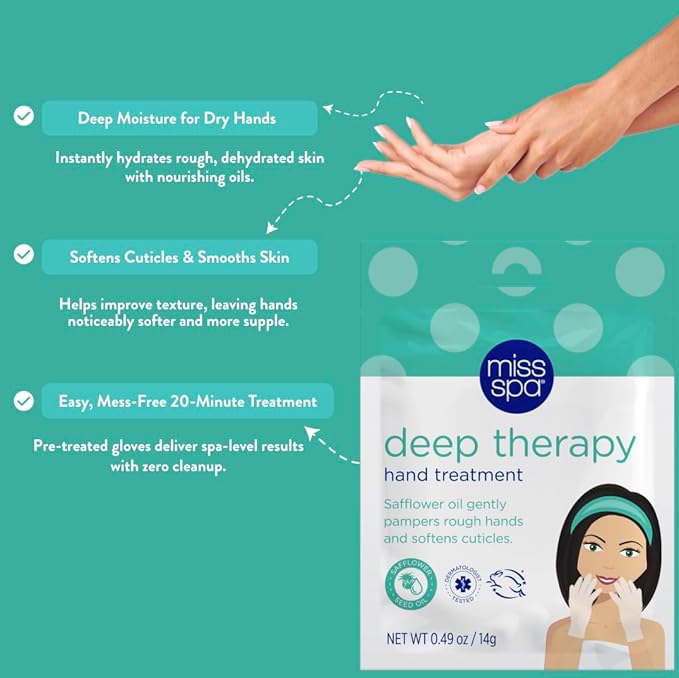 MISS SPA Moisturizing Hand Foot Treatment Set for Women, Nourishing Deep Therapy Softening Gloves and Foot Masks, Moisturizing Hand Masks Gloves for Dry Skin Soften Cuticles, Skin Care Set, 4-Pack