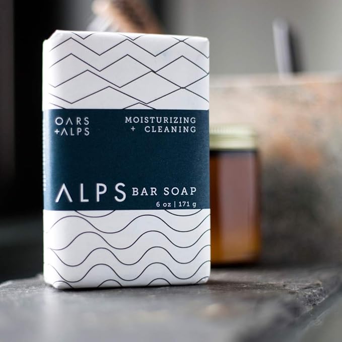 Oars + Alps Moisturizing Bar Soap for Men, Men's Bar Soap with Shea Butter & Jojoba Oil, Hydrating Dermatologist Tested & Made with Natural Clean Ingredients, Travel Size, 1pk, 6oz