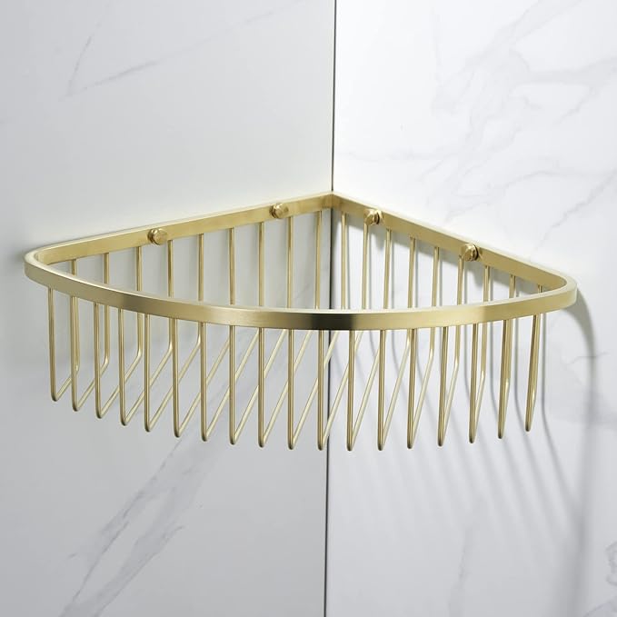 Corner Shower Caddy Organizer, SUS304 Stainless Steel Heavy Duty Rust-Proof Shelf Organizer, Wall Mounted Storage Rack for Bathroom Kitchen, Brushed Gold