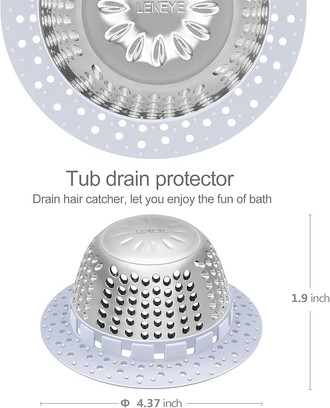 LEKEYE Shower Drain Hair Catcher/Bathtub Drain Cover/Drain Protector for Pop-Up & Regular Drains(Light Blue)