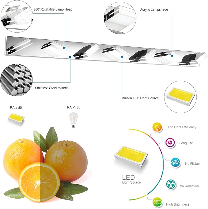 SineRise LED Modern Bathroom Vanity Light Fixtures (7-Light, 55-Inch), Chrome Modern Acrylic Bathroom Wall Lighting Fixtures Over Mirror (Cool White 6000K)