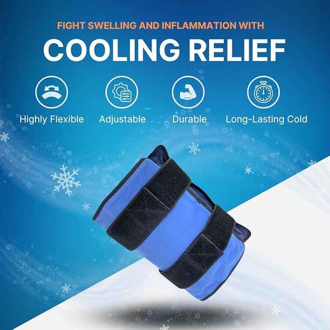 FlexiKold Reusable Gel Large Ice Pack with Straps – Cold Compress Gel Cold Pack for Injuries – Flexible Medical Ice Wrap for Back, Shoulders, Legs, Knees, Sciatica, Muscle Pain – Standard