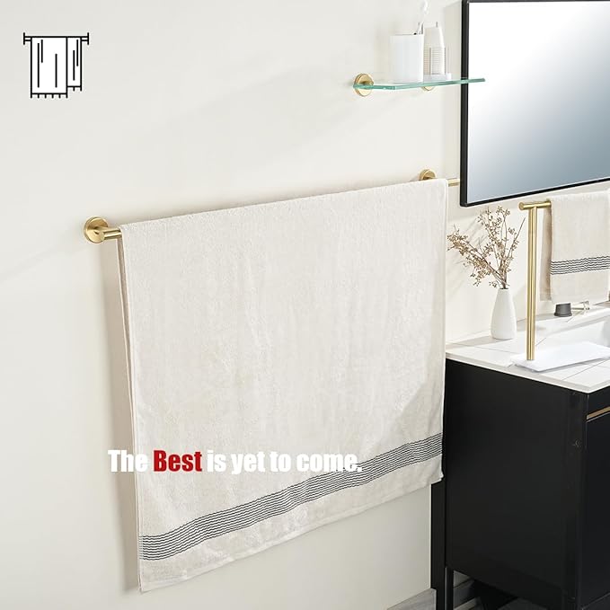 JQK Bath Towel Bar Gold, 39 Inch 304 Stainless Steel Thicken 1mm Towel Rack Bathroom, Towel Holder Brushed Golden Wall Mount, Useable Length 36 Inch, TB110L36-BG