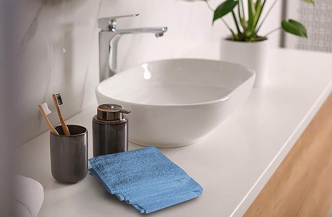 Softolle 100% Cotton Washcloths 24 Pack (12x12 Inches) Soft, Highly Absorbent Washcloth, Face Towels, Wash Cloths for Face, Ring Spun, Bulk Pack (Sky Blue)