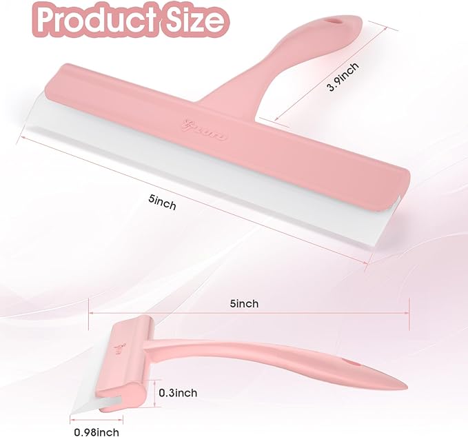 5" Silicone Shower Squeegee for Glass Doors & Car Windows - Small & Mini Size Streak-Free Cleaner, Bathroom, Mirror, Tile Scraper - Compact Pink with Hanging Hole, Kitchen Safe Water Blade