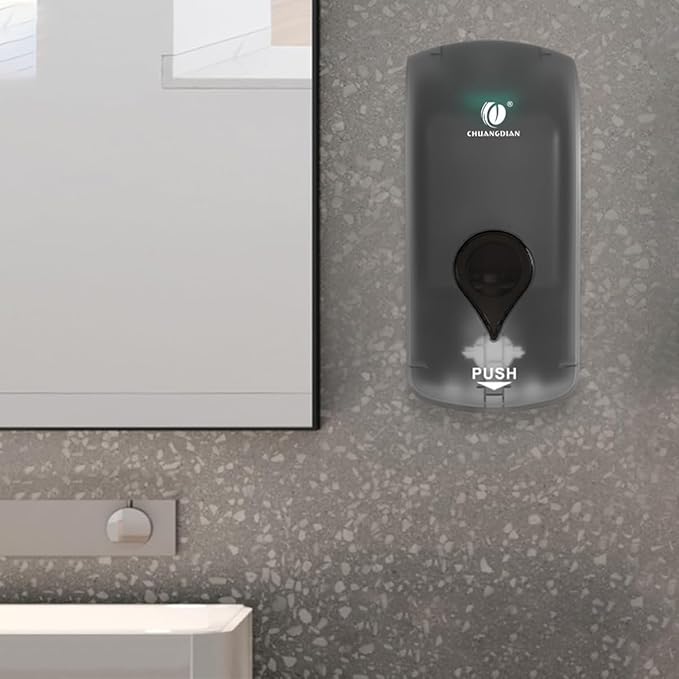 Foaming Hand Soap Dispenser, 35oz (1000ml) Manual Refillable Wall Mount Soap Dispenser, Durable ABS Plastic, for Commercial/Home/Bathroom/Kitchen, Semi-Transparent Black, CHUANGDIAN