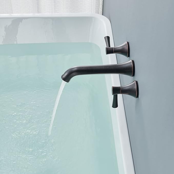 Wall Mount Tub Faucet, Roman Tub Filler Oil Rubbed Bronze Brass Bathtub Faucets, High Flow Tub Faucets, with 2 Handles