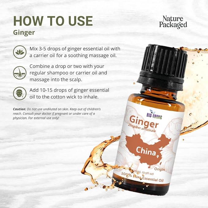 Ginger Essential Oil - Direct from Bio-Young Aromas - Pure Ginger Oil for Skin - Aceite de Jengibre - Aromatherapy 100% Therapeutic Premium Grade (2lbs)
