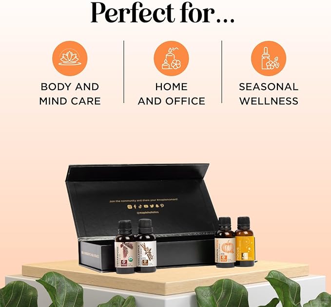 Fall Essential Oils Set for Diffuser - Extra Large 100% Pure Autumn Essential Oil Blends Gift Set with Pumpkin Spice Cedarwood Vanilla Spice & Focus - Aromatherapy Gift for All Occasions (4x30mL)
