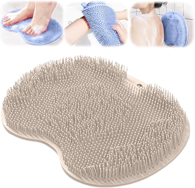 Shower Foot Scrubber Mat with Non-Slip Suction Cups, Foot Back Cleaning Pad Back Washer Exfoliating Bath Wash Pad, Non Slip Bathtub and Shower Mat with Suction Cups and Drain Holes