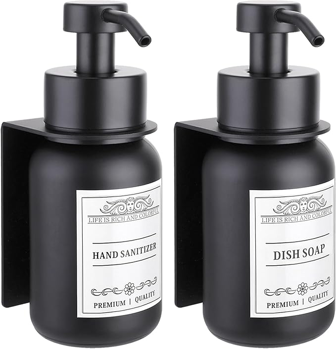 2-Pack Shower Soap Dispenser Set with Pump and Wall Mount, 8.5 Oz Soap and Lotion Dispenser Set with Waterproof Labels,Black