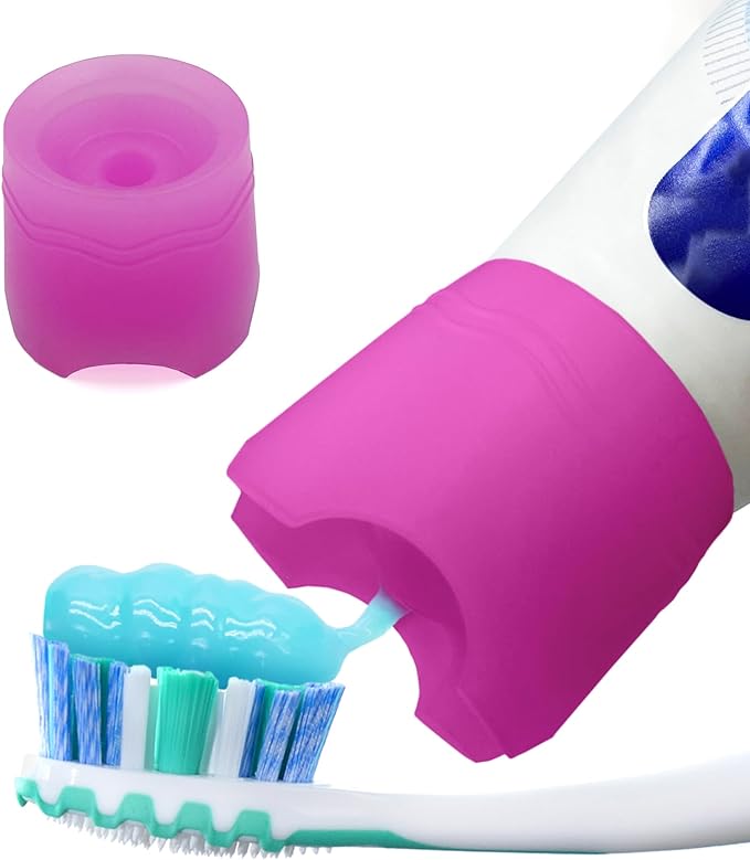 Chrome Cherry SqueezMe Self-Closing Toothpaste Caps, Silicone Lid for Kids & Adults, No Mess Toothpaste Dispenser, Self-Standing Easy Squeezer Cap, Bathroom Accessory, Self-Standing Pink, Pack of 1