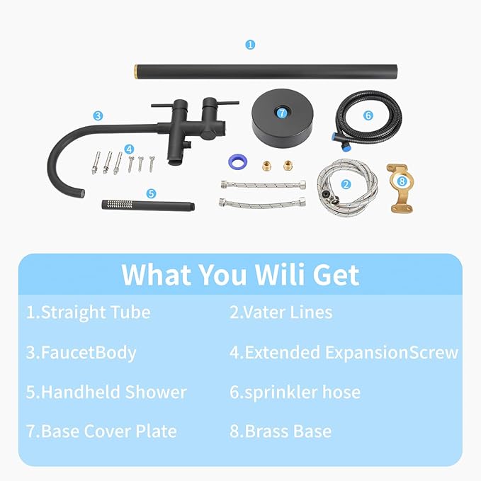 Freestanding Bathtub Faucet,Tub Filler Floor Mount Stand Bathtub Faucet Brass Bathroom Tub Faucets with 2 Function Hand Shower Wand Swivel Matte Black