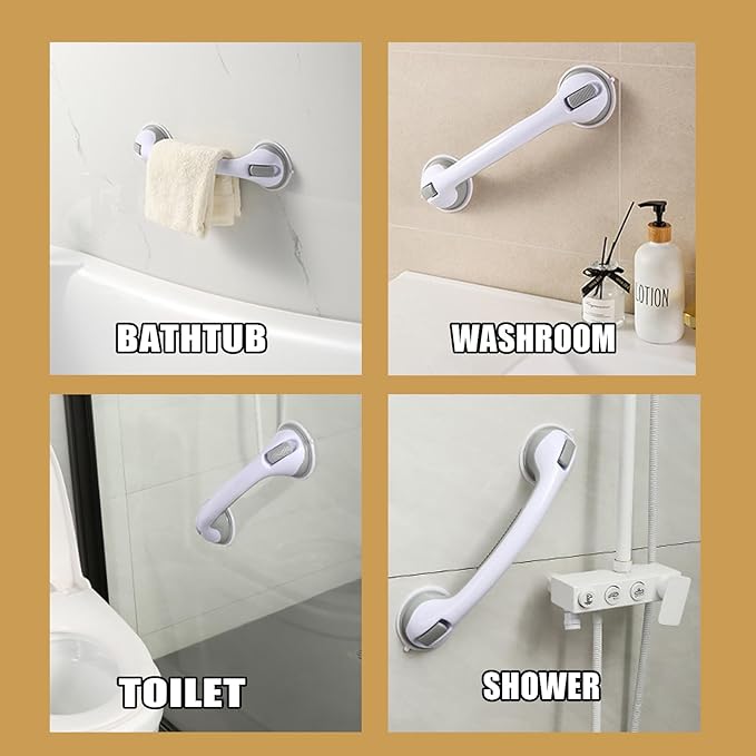 2-Pack Grab Bars for Bathtubs and Showers, 16 inch Shower Handle Suction Shower Bar, Safety Bars for Shower Chair, Bathroom Grab Bar for Senior，No Drilling Removable (Gray, 16 inch)