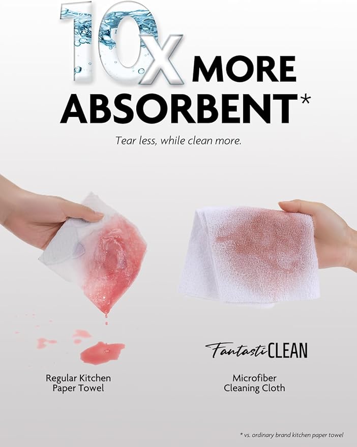 Fantasticlean Microfiber Cleaning Cloth Roll -90 Pack, Tear Away Microfiber Towels, 12" x 12", Reusable, Washable, Scratch Free, Ultra Absorbent Dishcloth for Car, Home Supplies, Pet, Kitchen (White)