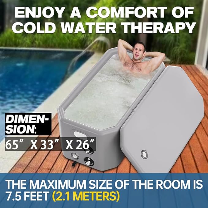 Angled Cold Plunge Tub Portable Ice Bath Tub for Athletes Fitness Recovery Water Chiller Compatible Cold Plunge Outdoor Ice Bathtub (Gray without Logo)