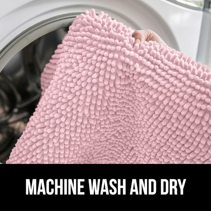 GORILLA GRIP Bath Rug Mat 44x26, Soft Absorbent Chenille, Quick Dry Microfiber Mats, Rubber Backing Washable Shower Floor Rugs, Bathmat Runner, US Designed Bathroom Home Decor Accessories Light Pink